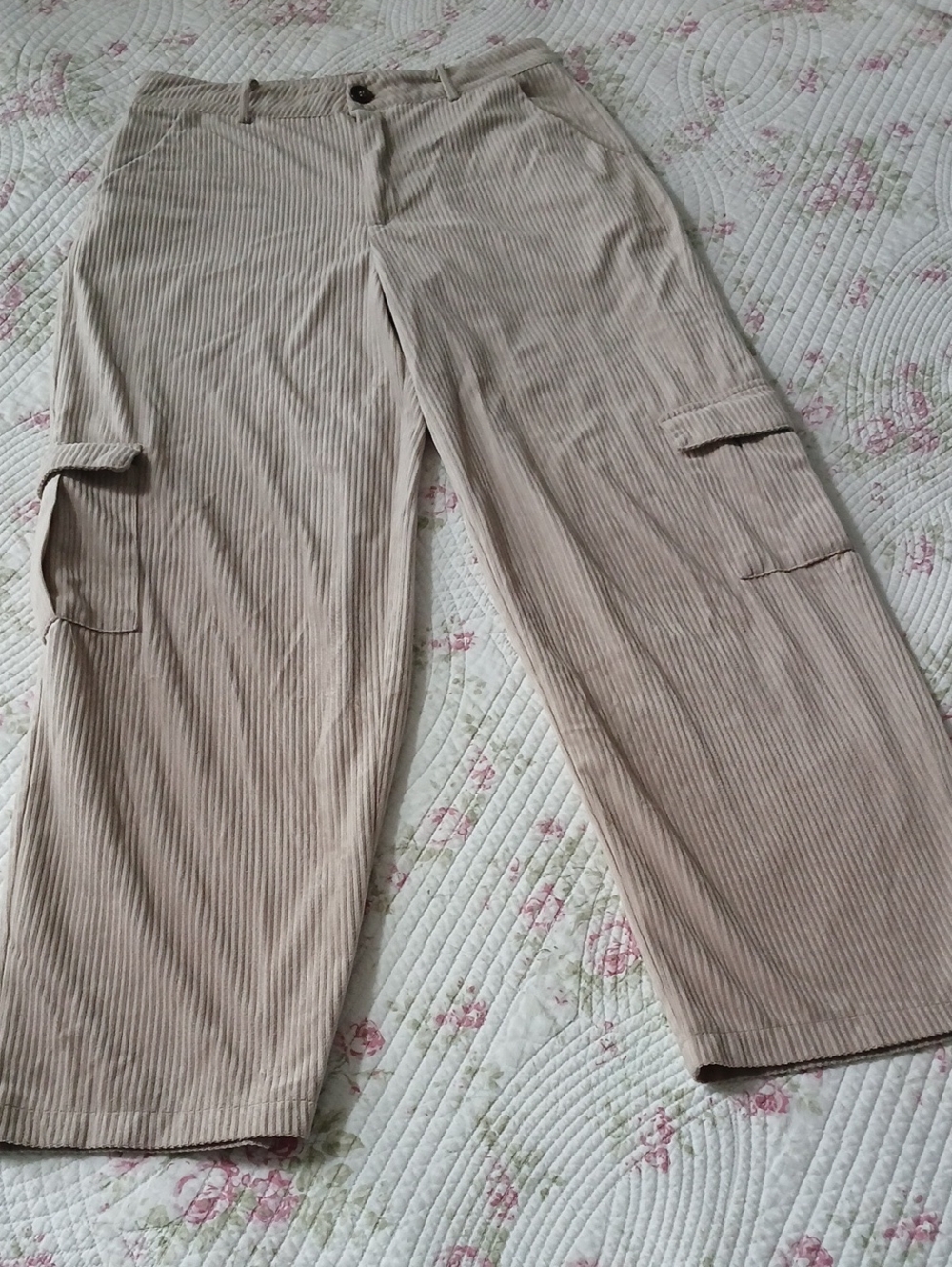 Sz L Women's Light Beige Corduroy Cargo Pants